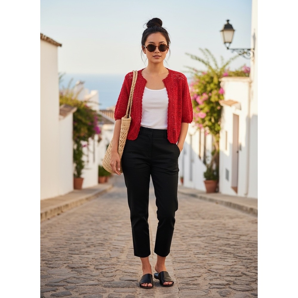R&K Original Woman Vintage 80s Red Crochet Sequin Cropped Cardigan Plus Size 14W - Picture 10 of 10